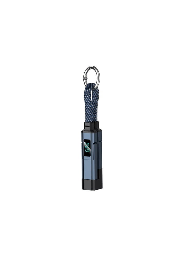Portable 4-in-1 Digital Display Keychain Charging Cable - Compact Multi-Device Charger with Real-Time Power Monitor - Ideal for On-the-Go Users