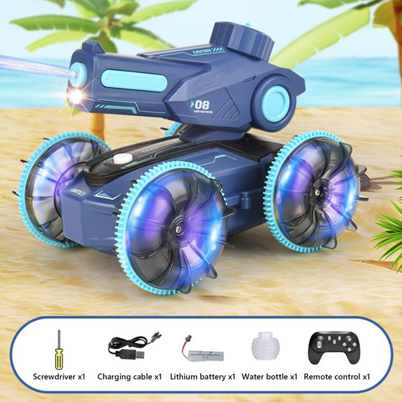 Xhegex Remote Control Amphibious Tank with Water Cannons - Off-Road Vehicle for Exciting Land and Water Adventures – Perfect Stunt Toy for Outdoor Fun