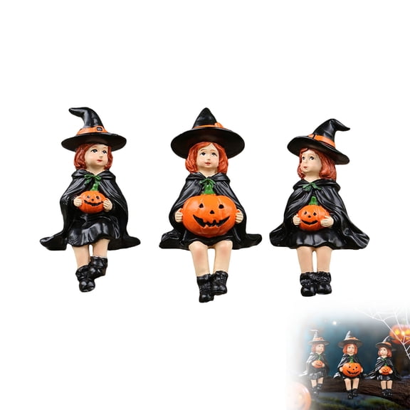 Xhegex Resin Pumpkin Witch Set - Classic Halloween Outdoor Decorations for Patios, Balconies, and Home Shelves - Perfect Year-Round Festive Collectibles and Gifts