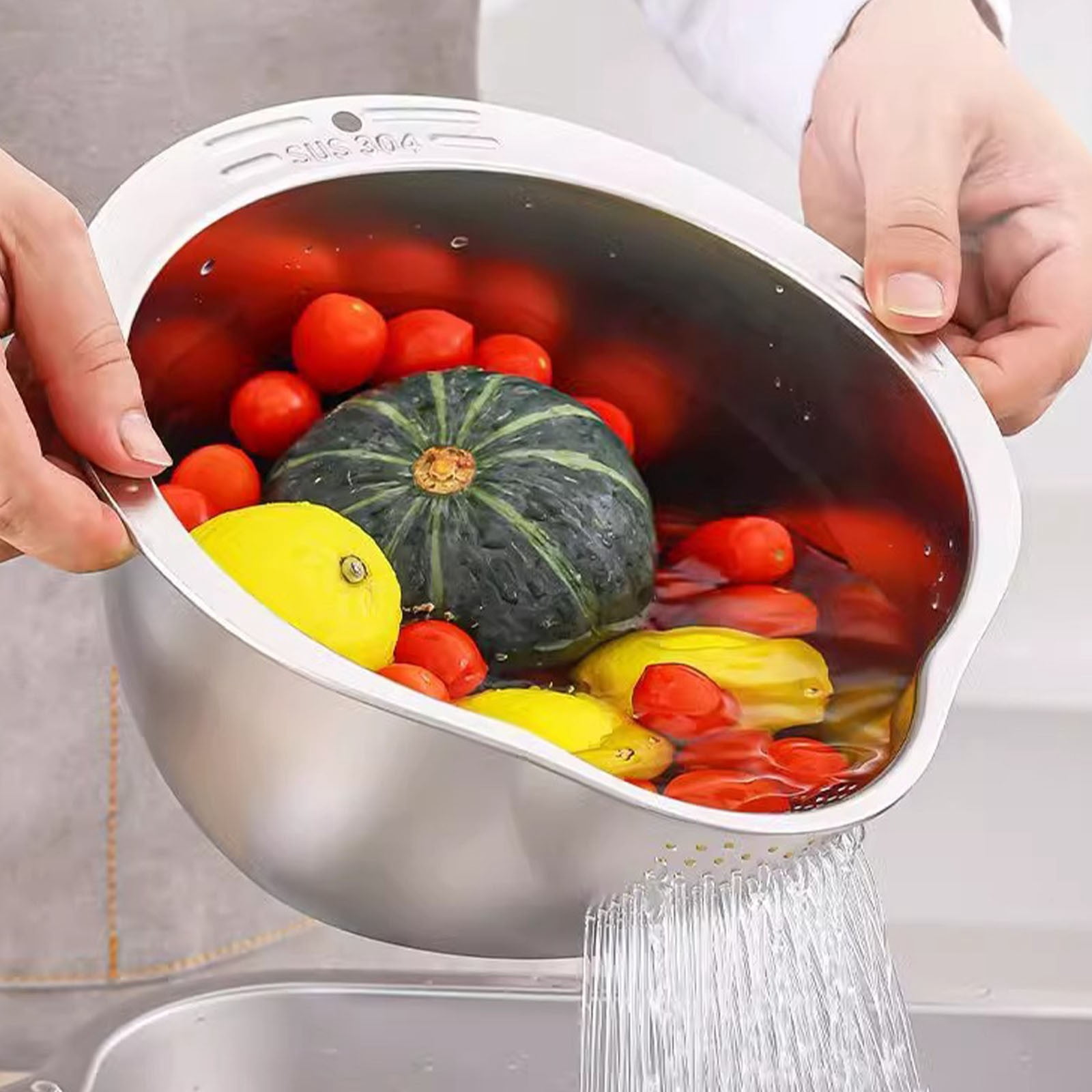 Food Rinser Xhegex Rice Washer Strainer Bowl, 4-in-1 Stainless Steel Rinser with ...