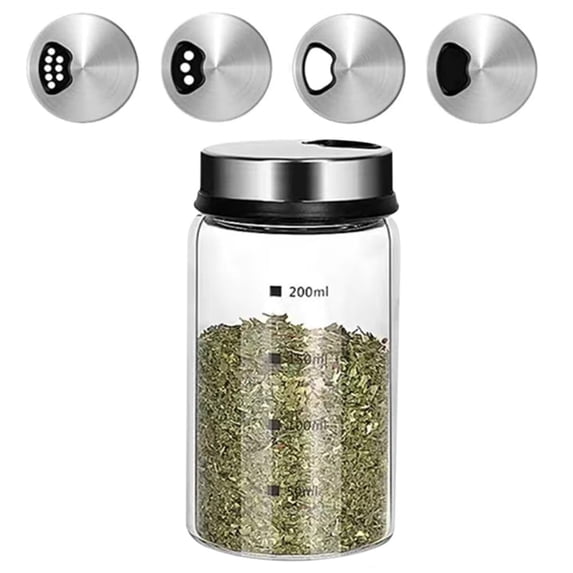 Xhegex Salt Pepper Shakers with Adjustable Outlet Holes, 6.75 oz Clear Glass Shaker Bottle, Salt Shakers for Kitchen, Spice Seasoning Cans for Kitchen Decor Home Restaurant BBQ Camping, 1Pack