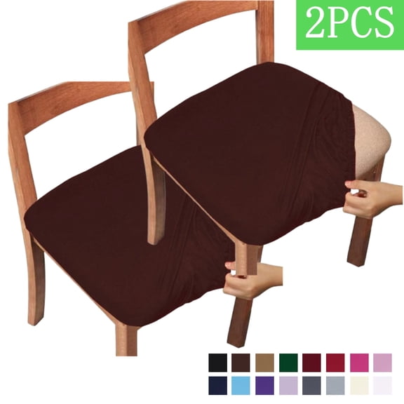 Bxaolu Seat Covers for Dining Room Chair Set of 2, Stretch Fit Removable Washable Chair Seat Cushion Protector Slipcovers, Brown
