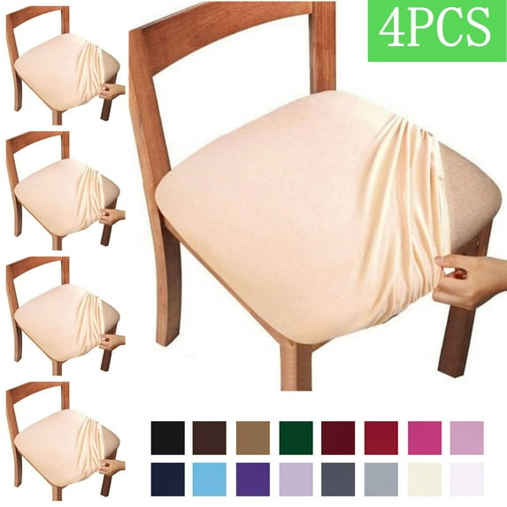 Bxaolu Seat Covers for Dining Room Chair Set of 4, Stretch Fit Removable Washable Chair Seat Cushion Protector Slipcovers, Beige