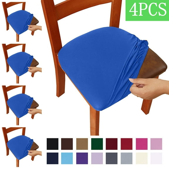 Bxaolu Seat Covers for Dining Room Chair Set of 4, Stretch Fit Removable Washable Chair Seat Cushion Protector Slipcovers, Blue