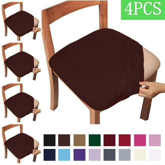 Bxaolu Seat Covers for Dining Room Chair Set of 4, Stretch Fit Removable Washable Chair Seat Cushion Protector Slipcovers, Brown
