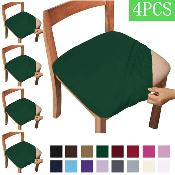 Bxaolu Seat Covers for Dining Room Chair Set of 4, Stretch Fit Removable Washable Chair Seat Cushion Protector Slipcovers, Green
