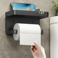 thumbnail image 1 of Xhegex Self Adhesive Toilet Paper Holder with Phone Shelf - Plastic Wall Mounted Toilet Paper Roll Holder - Rustproof and Bathroom Washroom Tissue Roll Holder with Shelf - Black, 1 of 7