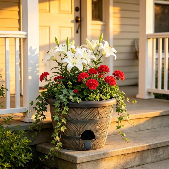 Xhegex Self-Watering Barrel Planter with Water Reservoir for Indoor and Outdoor Plants, Effortless Maintenance and Elegant Design