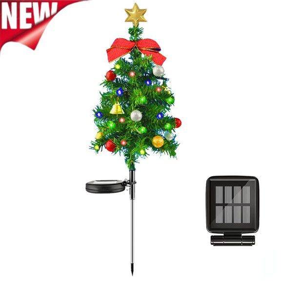 Xhegex Solar Christmas Tree Outdoor Christmas Decorations Garden Stake Lights, Waterproof Tree Lights Outdoor Xmas Tree Light for Pathway Patio Yard Front Porch Grave Cemetery Decor (1Pack)