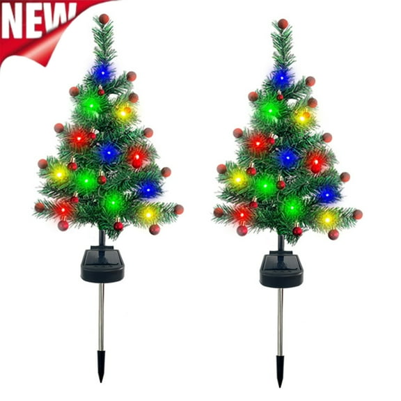 Xhegex Solar Christmas Tree Outdoor Christmas Decorations Garden Stake Lights, Waterproof Tree Lights Outdoor Xmas Tree Light for Pathway Patio Yard Front Porch Grave Cemetery Decor (2Pack)