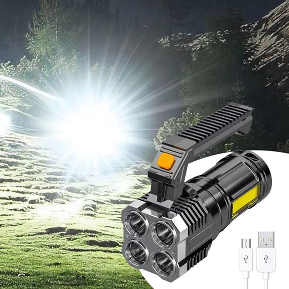 Xhegex USB Rechargeable LED Flashlight - Super Bright 10000 Lumens, Zoomable 4 Modes with Sidelight, Perfect for Outdoor Camping, Emergency & Maintenance Activities