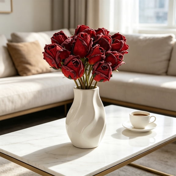 Xhegex Vintage Burnt Artificial Rose Bouquet for Home Decor, Wedding Centerpieces, and Photo Props - Maintenance-Free Silk Flowers