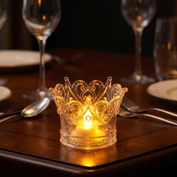 Xhegex Vintage Glass Candlestick LED Light - Safe Flickering Flame for Ambient Decor, Ideal for Weddings, Dinners, and Home Styling
