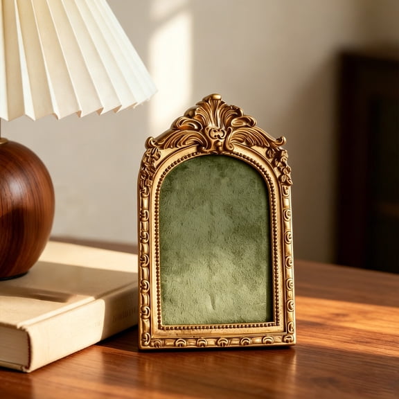 Xhegex Vintage Gold Embossed Arch Resin Photo Frame - Elegant Decorative Display for Living Room, Bedroom, or Wedding Photos