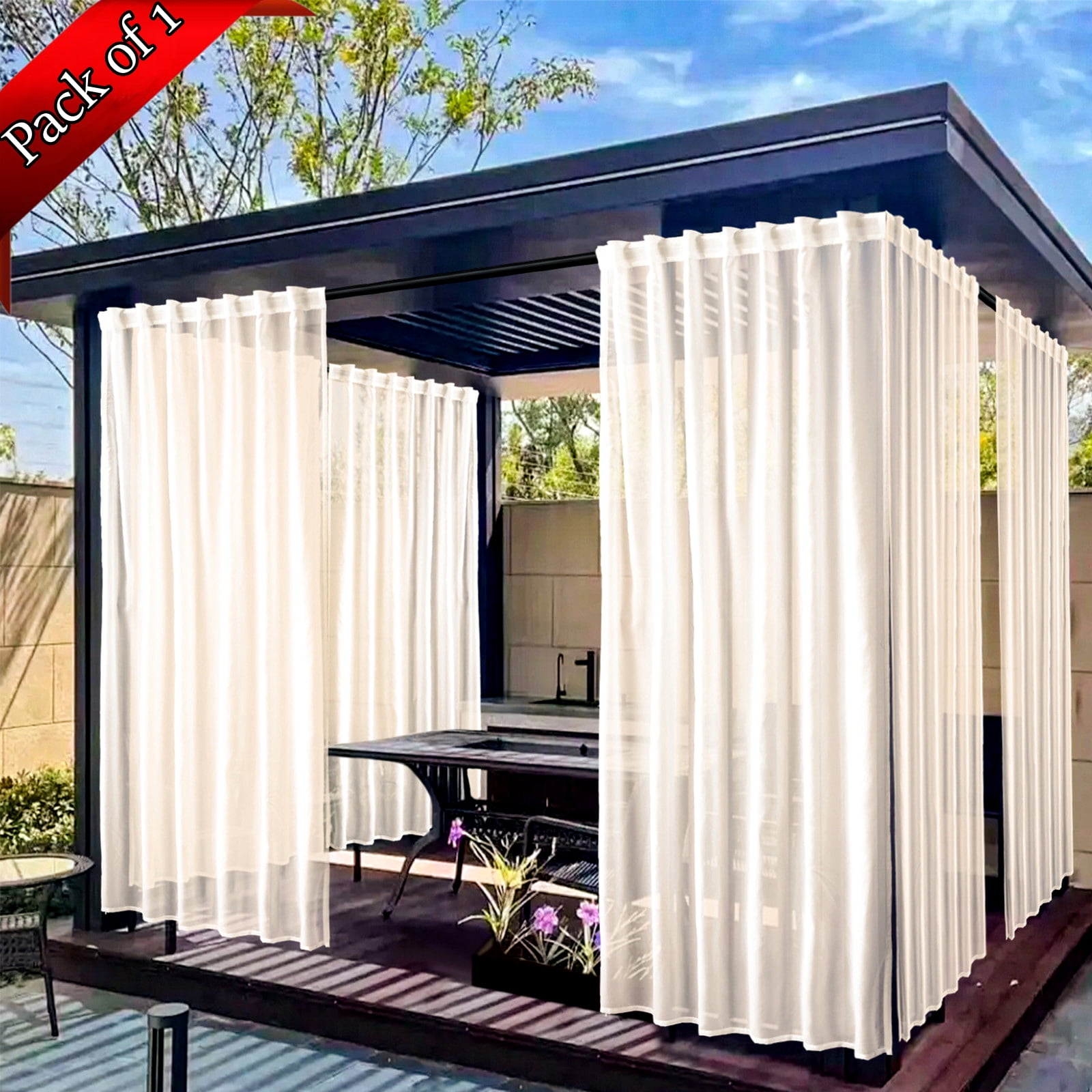 Xhegex Waterproof Outdoor Curtains for Patio, Light Filtering Privacy Weatherproof Grommet Outside Curtains for Porch, Pergola, Cabana, 1 Panel, 52W x 84L inch, Champagne