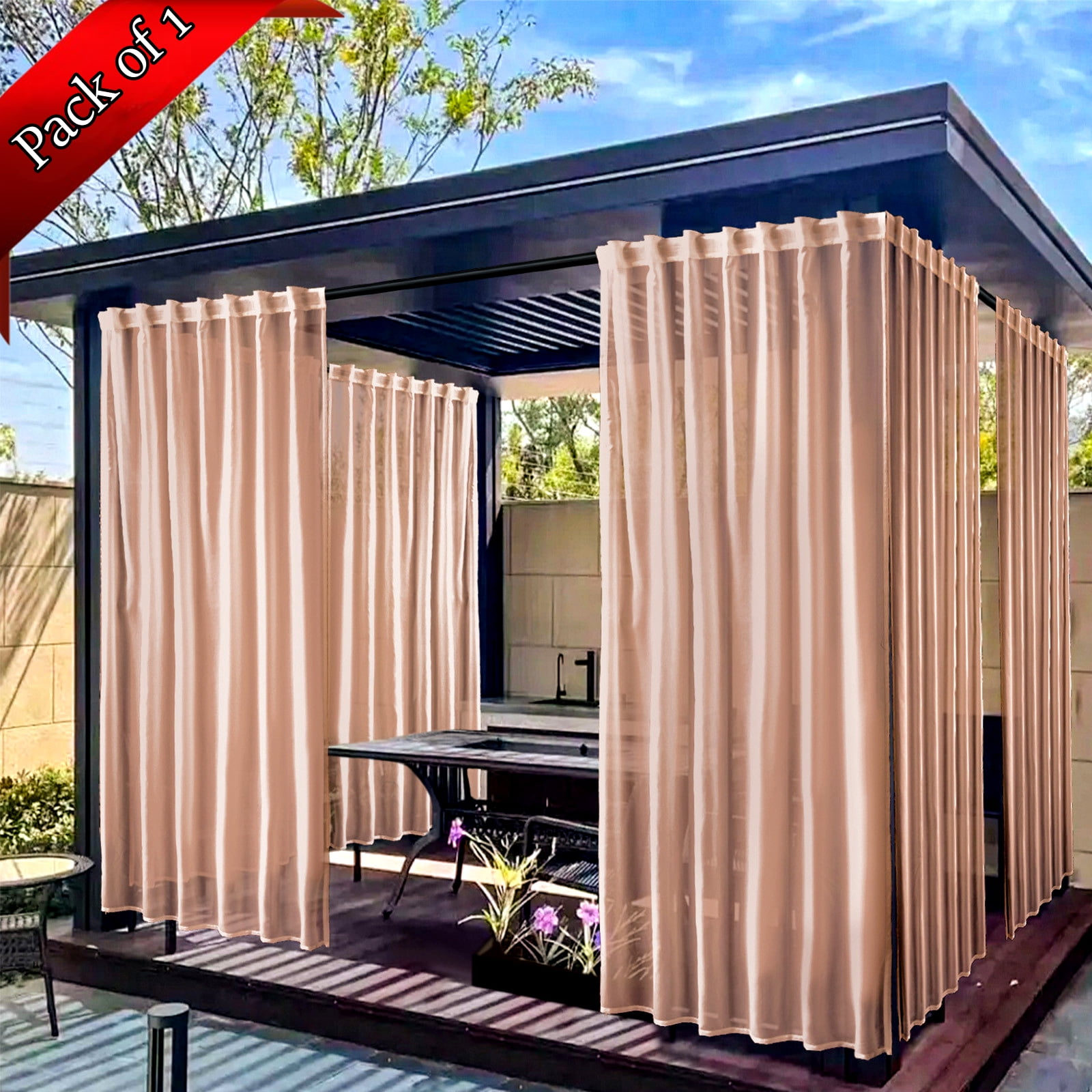 Xhegex Waterproof Outdoor Curtains for Patio, Light Filtering Privacy Weatherproof Grommet Outside Curtains for Porch, Pergola, Cabana, 1 Panel, 52W x 84L inch, Khaki