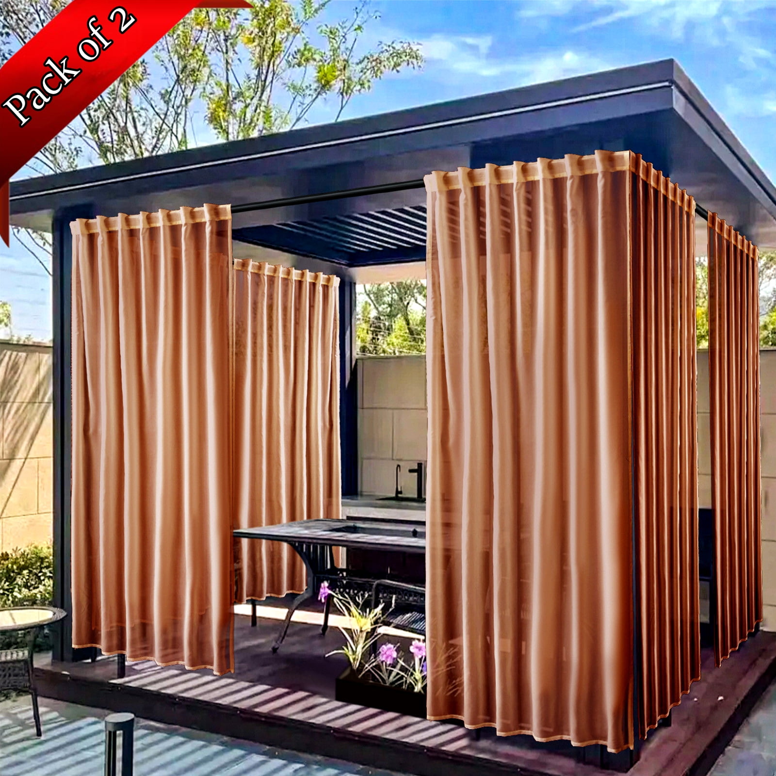 Xhegex Waterproof Outdoor Curtains for Patio, Light Filtering Privacy Weatherproof Grommet Outside Curtains for Porch, Pergola, Cabana, 2 Panels, 52W x 84L inch, Coffee