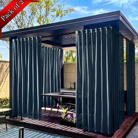 Xhegex Waterproof Outdoor Curtains for Patio, Light Filtering Privacy Weatherproof Grommet Outside Curtains for Porch, Pergola, Cabana, 2 Panels, 52W x 84L inch, Navy