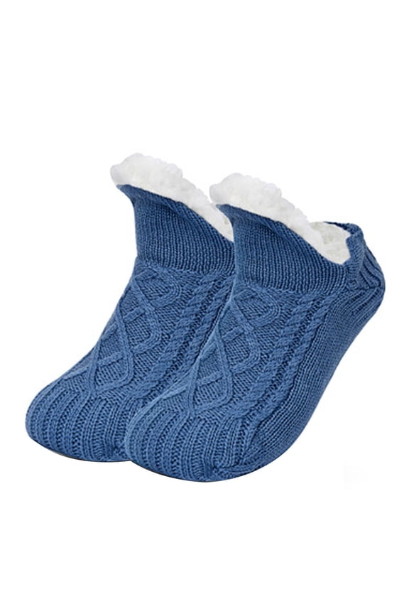 Winter Slipper Socks for Men Women with Grippers – Warm, Fuzzy, Fleece-Lined, Non-Slip, Cozy & Thick for Cold Weather, Cozy Christmas Gift, Blue, Small