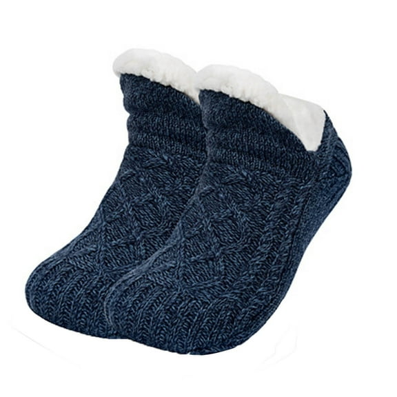 Xhegex Winter Slipper Socks for Men Women with Grippers – Warm, Fuzzy, Fleece-Lined, Non-Slip, Cozy & Thick for Cold Weather, Cozy Christmas Gift, Navy, XX-Large
