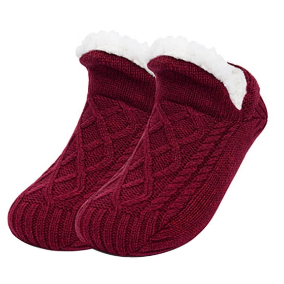 Xhegex Winter Slipper Socks for Men Women with Grippers – Warm, Fuzzy, Fleece-Lined, Non-Slip, Cozy & Thick for Cold Weather, Cozy Christmas Gift, Wine Red, Medium