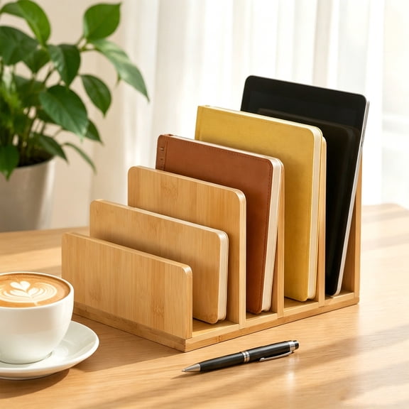 Xhegex Wood Desk File Organizer - 4 Tier Document Sorter for Efficient Office Organization, Perfect for Home and Study Spaces