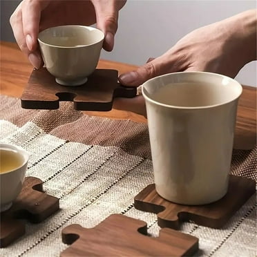 Xhegex Wooden Puzzle Tabletop Protection Cup Mat, Funny Walnut Cup Coaster for Coffee Table Home Dining, Handcrafted Heat-Resistant Trivet, Unique Housewarming Gift, Stackable and Space-Saving Design