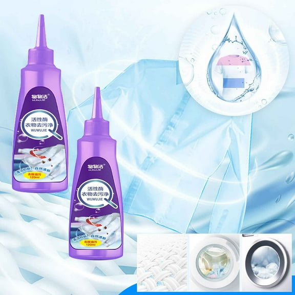 Xheghe 2pack Active Enzyme Stain Remover - High-Efficiency Cleaning for Oil & Yellow Stains, Skin-Friendly Formula, Ideal for Delicate Fabrics and Machine Washing