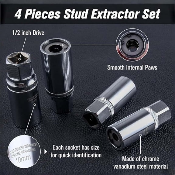 Xheghe 4-Piece Metric Removal Tool Set - Efficient Extractor for Broken, Rusted, or Seized Studs and Bolts - Ideal for Mechanics and DIY Enthusiasts