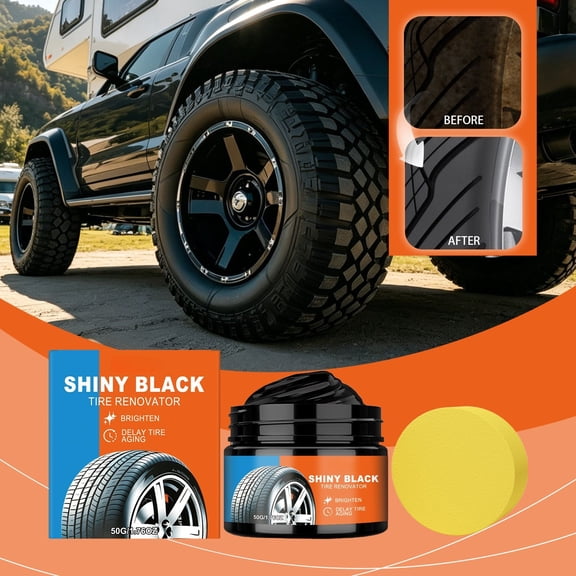 Xheghe 50g Tire Polishing Paste Kit - Effective Cleaner & Restorer for Faded Tires with Sponge Applicator - Ideal for DIY Auto Maintenance
