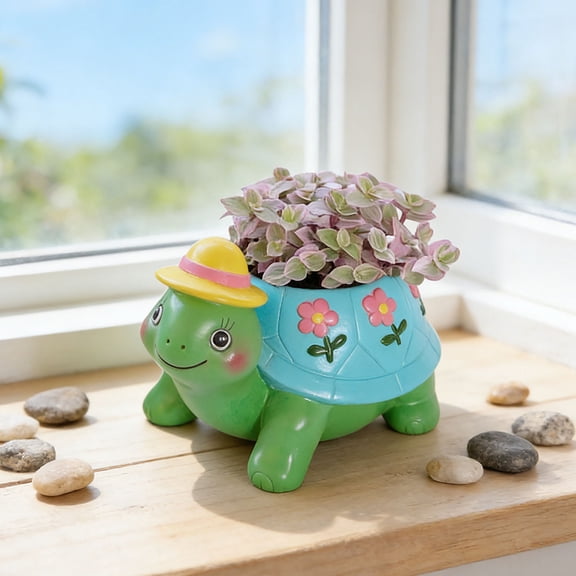 Xheghe Adorable Turtle Resin Flower Pot with Drainage Holes - Perfect for Succulents and Home Décor - Unique Gift for Garden Lovers and Collectors