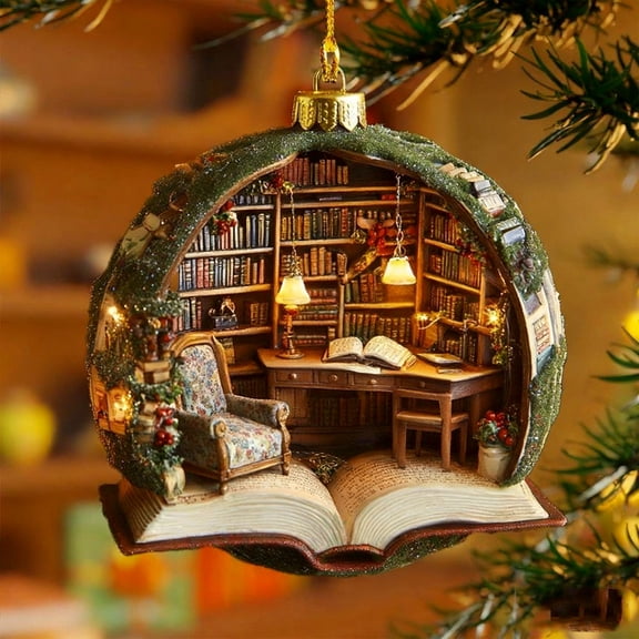 Xheghe Book-Themed Christmas Tree Ornament - Perfect Holiday Decoration for Book Lovers and Cozy Reading Spaces