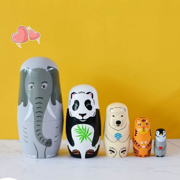 Xheghe Creationary Zoon Long Nose Russian Dolls - Set of 5 Nesting Dolls for Home Decor, Pen Storage, and Jewelry Organization - Perfect Gift for Collectors and Technology Enthusiasts