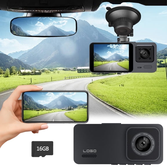 Xheghe DUALDash Cam Front and Inside 1080P Car Camera with IR Night Vision, WiFi Control, G-Sensor, Easy Setup for Drivers, Accident Evidence Capture, Includes 16G Card