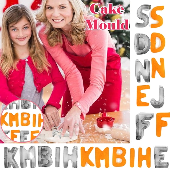 Xheghe English Letter Shape Stainless Steel Baking Cutters - Easy to Use, Non-Stick, Great for Cookies, Fondant, and DIY Crafts, Perfect for Holiday Parties and Family Fun
