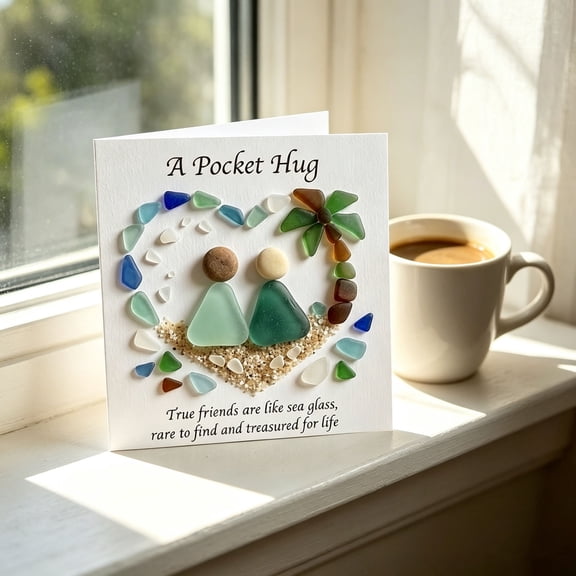 Xheghe Friendship Sea Glass Pocket Card – Heartfelt Keepsake with Touching Message for Friends – Perfect Gift for Birthdays, Anniversaries, or Just Because