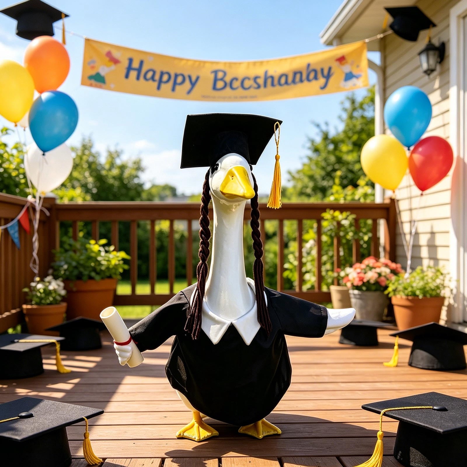 Xheghe Graduation Goose Decorations for Outdoor Lawn and Porch – Celebrate with Fun Graduation Hat & Accessories for Garden Enthusiasts