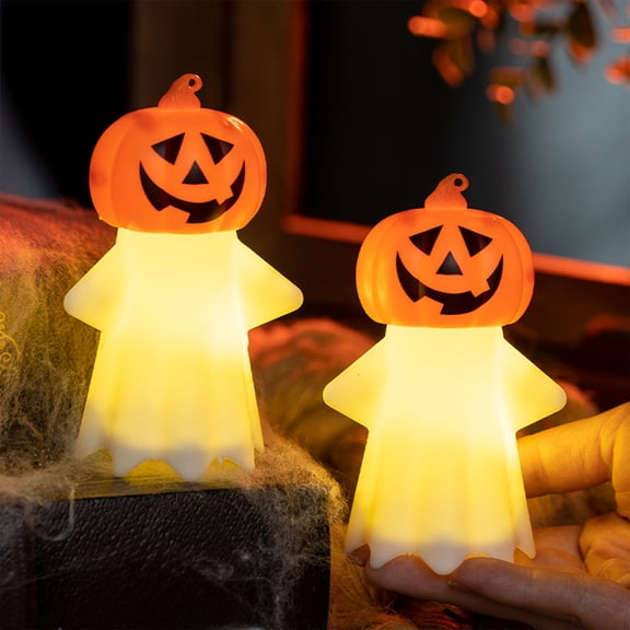Xheghe Halloween Pumpkin Ghost Lantern - Glowing Candle Night Light for Spooky Party Decorations and Festive Celebrations