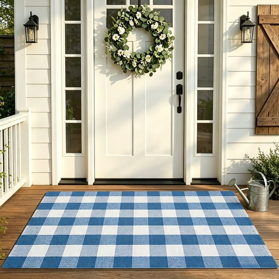 Xheghe Hand-Woven Plaid Doormat Rug for Front Door - Durable, Washable, Easy to Clean, Perfect for Indoor/Outdoor Holiday Décor and Layering Display
