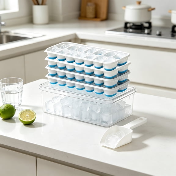 Xheghe Portable Ice Tray with Lid – Silicone Ice Storage Container with Ice Molds and Clip for Home Use – Create and Organize 50 Ice Cubes Effortlessly