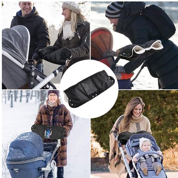 Xheghe Pram Hand Warmer Fleece Muff with Phone Pocket - Windproof & Frost Protection for Stroller Use