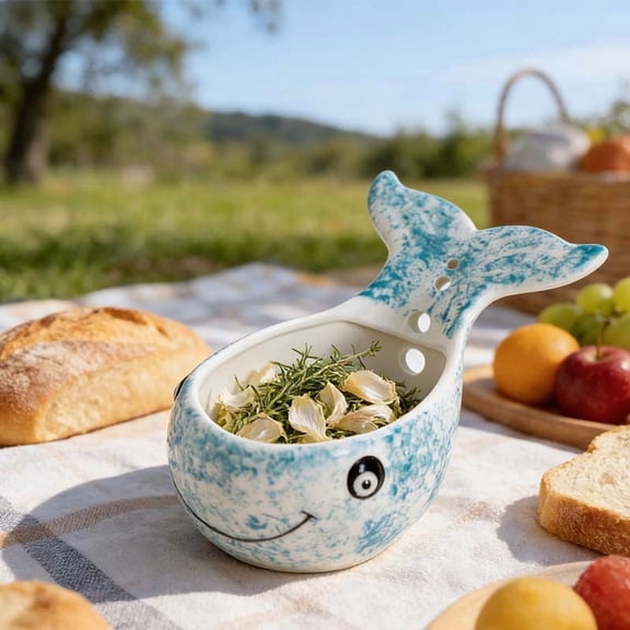 Xheghe Shaped Herb Stripper Bowl Handmade Kitchen Tool With 4 Sizes Of Holes Cute Smiling Blue Decor