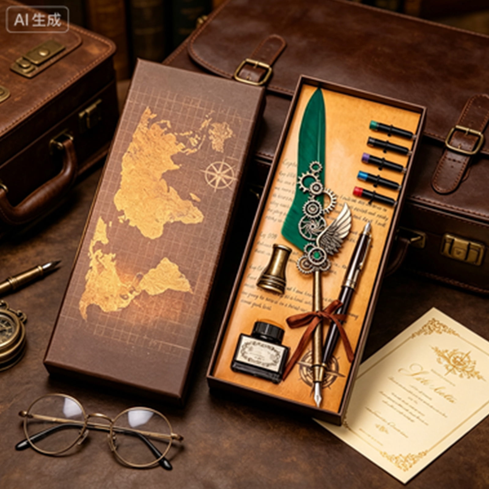 Xheghe Steampunk Quill Pen Set with Ink and Stand - Elegant Writing Kit for Journaling, Letter Writing, and Gifts for Adults