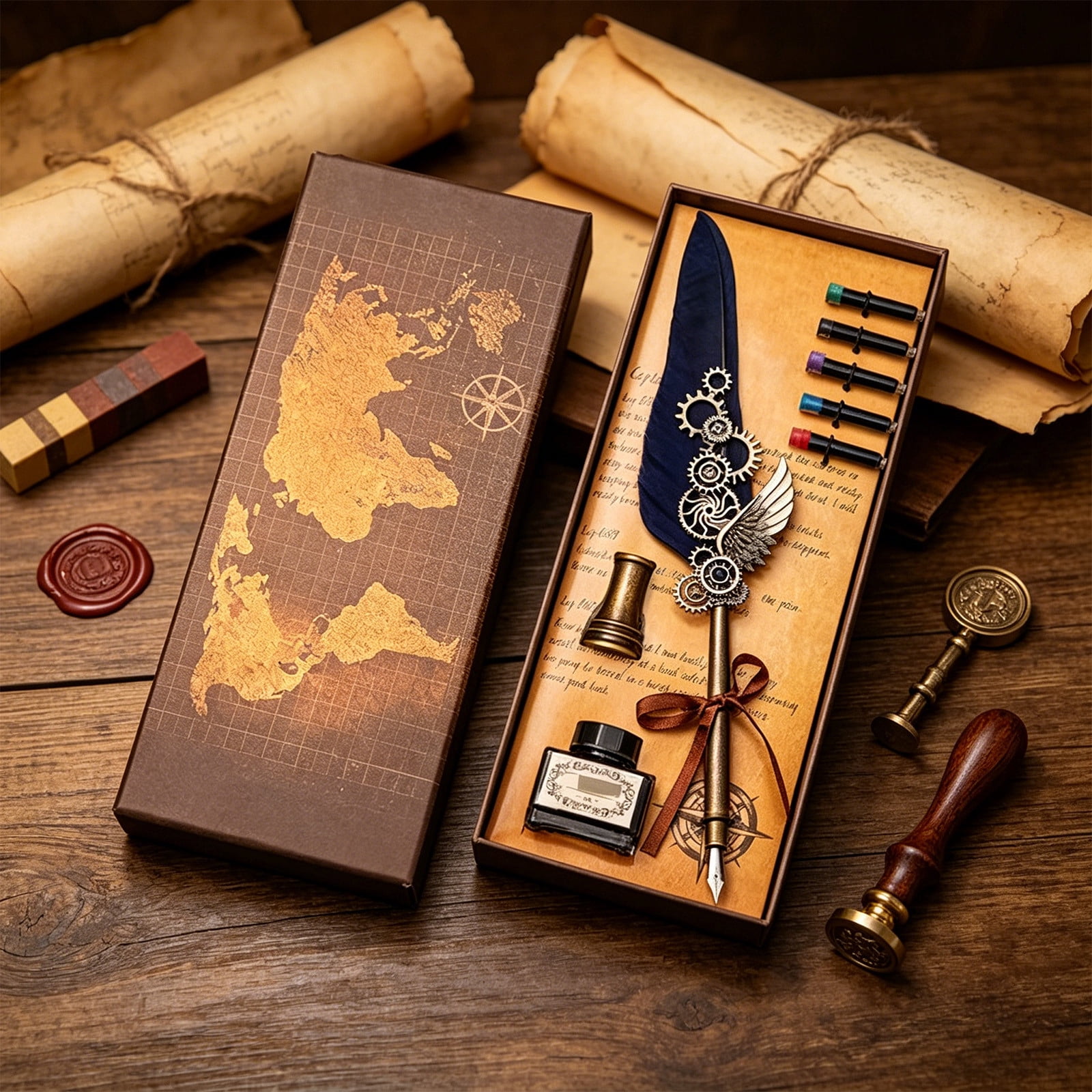 Xheghe Steampunk Quill Pen Set with Ink and Stand - Elegant Writing Kit for Journaling, Letter Writing, and Gifts for Adults
