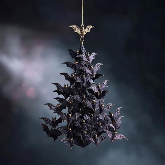 Xheghe Swarm Tree Ornament - Eerie 2D Flat Acrylic Halloween Decoration for Porch & Yard, Intricate Flying Bats Design for Spooky Parties & Creepmas Festivities