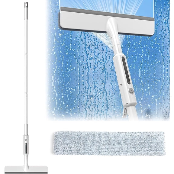 Xheghe Upgraded Window Cleaning Squeegee with Detachable Microfiber Mop, Double-Sided Spray Function, Ideal for Glass Doors, Mirrors & Shower Screens
