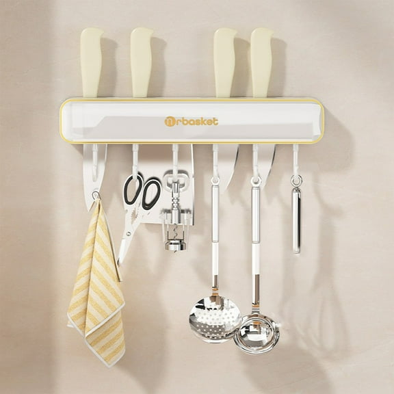 Xheghe Wall-Mounted Knife Rack with Removable Hooks  Dual Function Kitchen Storage for Knives and Kitchenware, Space-Saving Design for Home Chefs