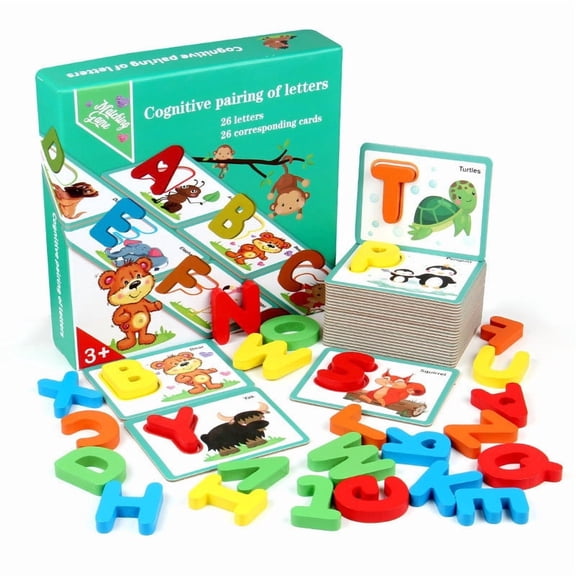 Xheghe Wooden Alphabet Matching Cards for Early English Learning | Interactive Letter Tracing & Graphic Matching | Educational Toy for Ages 2-6 | Portable & Fun Learning Activity
