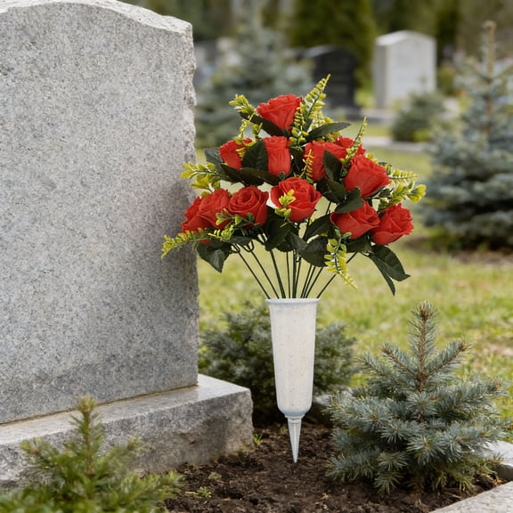 Xheghe Peacock Roses Artificial Flower Bouquet for Cemetery and Holiday Decor - Long-lasting, No Maintenance Memorial Arrangement