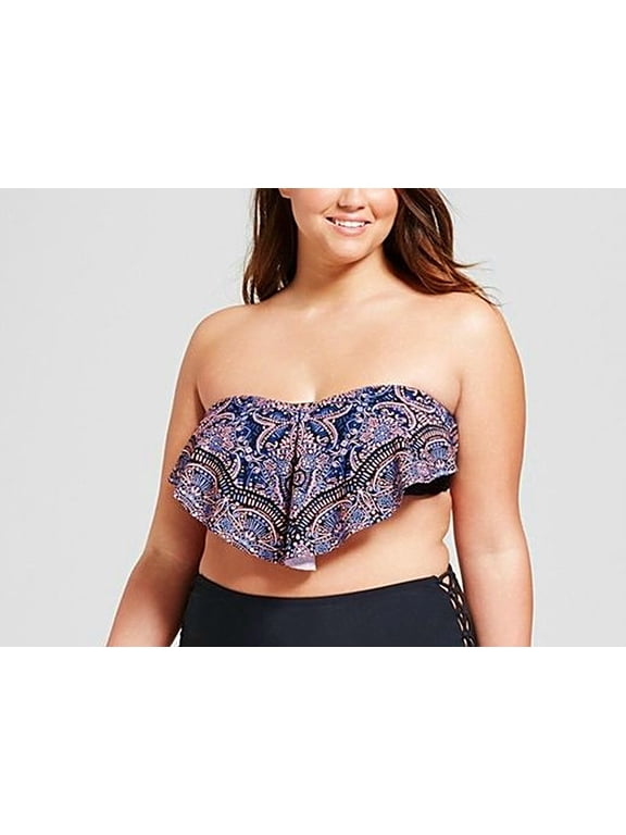 Xhilaration Purple Paisley Flounce Bandeau Bikini Top Swimwear Plus Size 22W